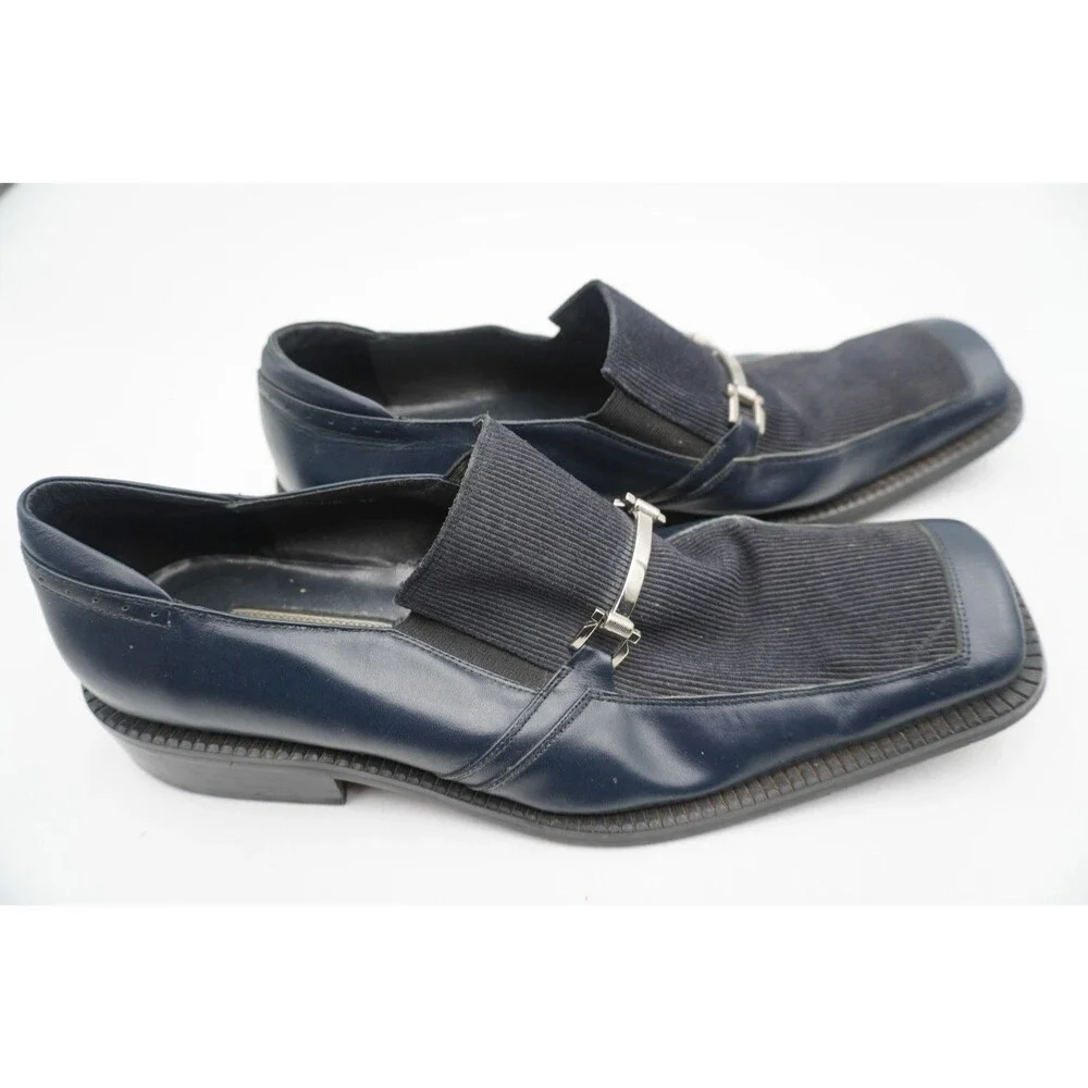 Borgesi Beverly Hills Collection Men’s Navy Blue Loafers Leather & Corduroy Sz46